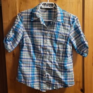 George Blue and White Plaid Button-Up Shirt